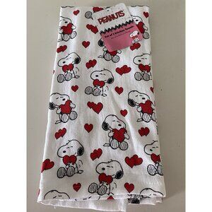 2 Pk Peanuts Snoopy Valentines Hugging Hearts Love Kitchen Towels 16 X 26" NEW